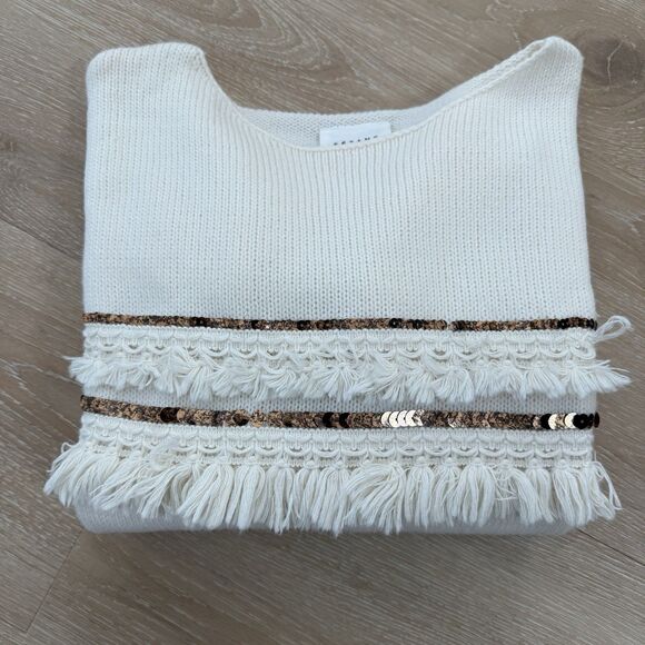 NWOT Sezane Marley Sweater Wool Alpaca Fringe Sequin Cream Ivory White Sz S - Picture 9 of 11